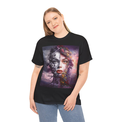 Duality of Nature T-Shirt – Embrace the beauty of contrast with this surreal portrait blending earth and sky, life and decay.- Express Delivery available