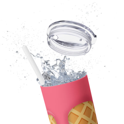 Dripping Ice Cream Waffle Cone - SleekSip Skinny 20oz Tumbler with Straw