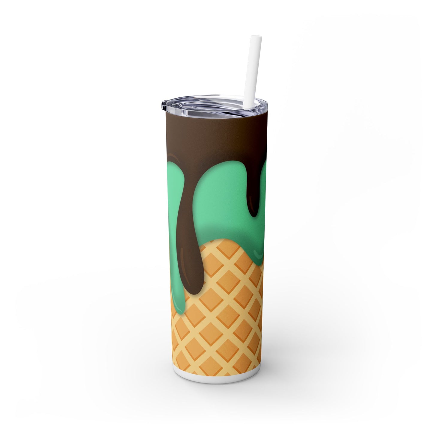 Dripping Ice Cream Waffle Cone - SleekSip Skinny 20oz Tumbler with Straw