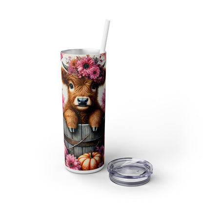 Cute Floral Pumpkin Cow - SleekSip Skinny 20oz Tumbler with Straw