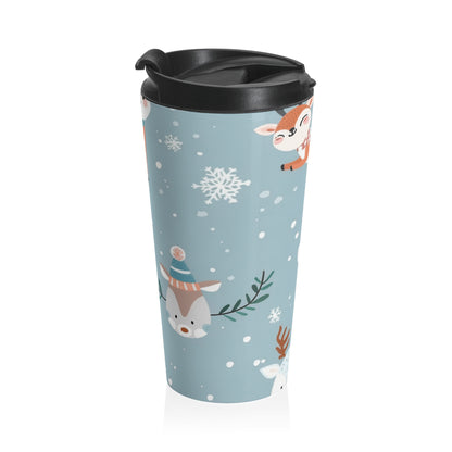 Festive Reindeer Joy Stainless Steel Travel Mug – 15oz