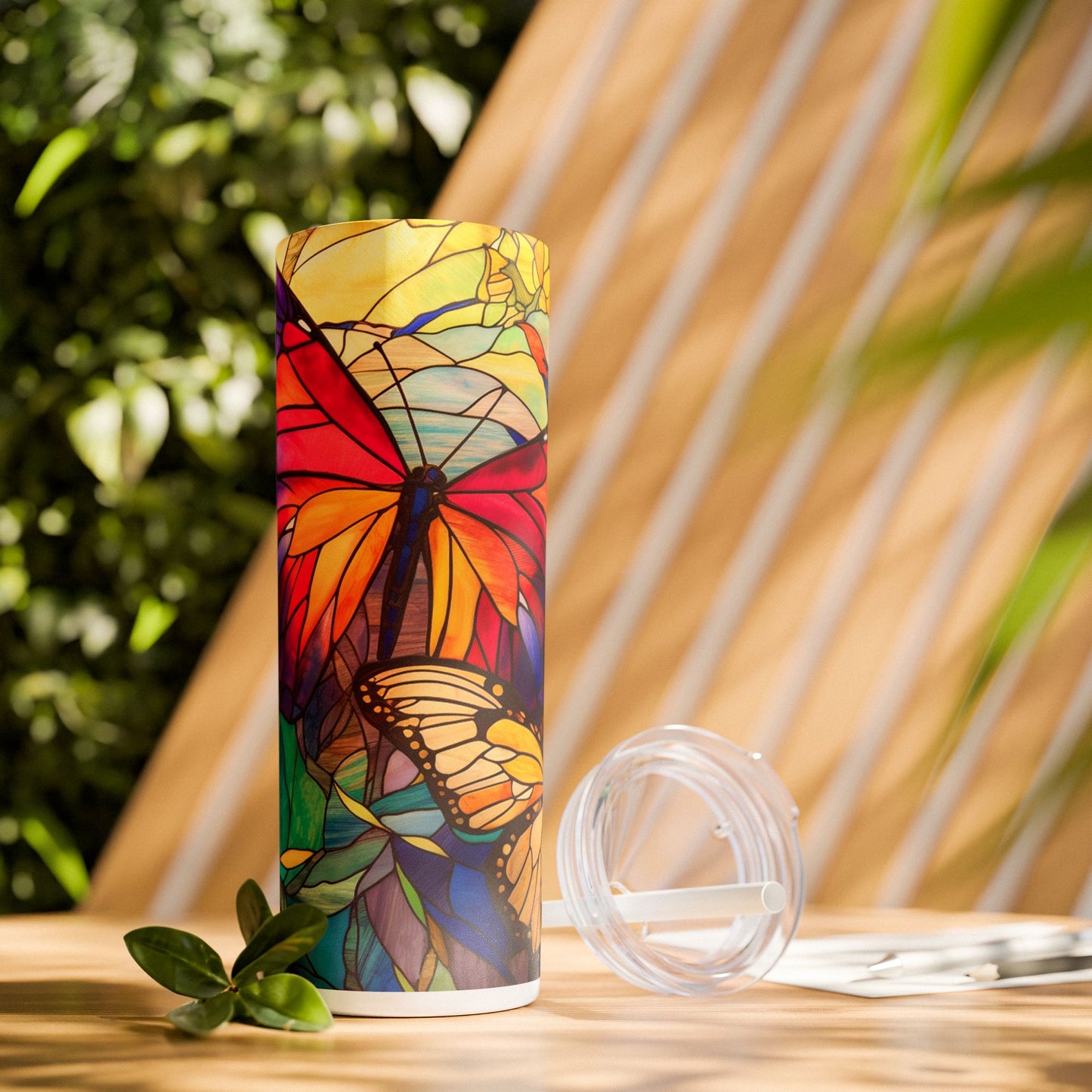 Butterfly Stained Glass - SleekSip Skinny 20oz Tumbler with Straw