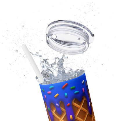 Dripping Ice Cream Waffle Cone - SleekSip Skinny 20oz Tumbler with Straw