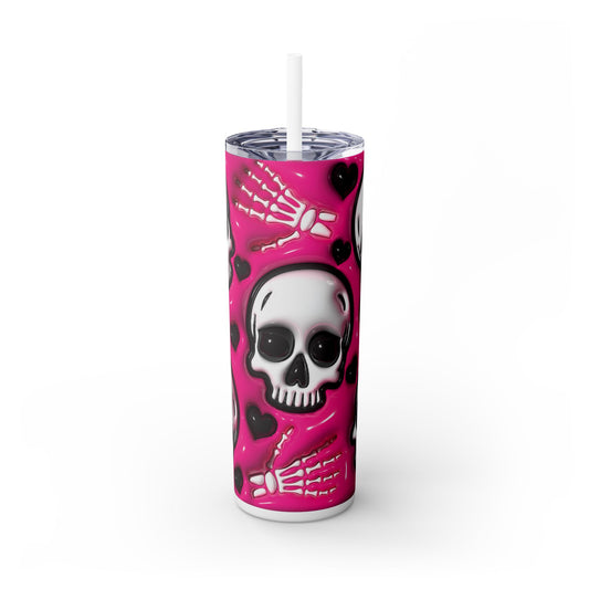 3D Inflated Pink Skulls - SleekSip Skinny 20oz Tumbler with Straw