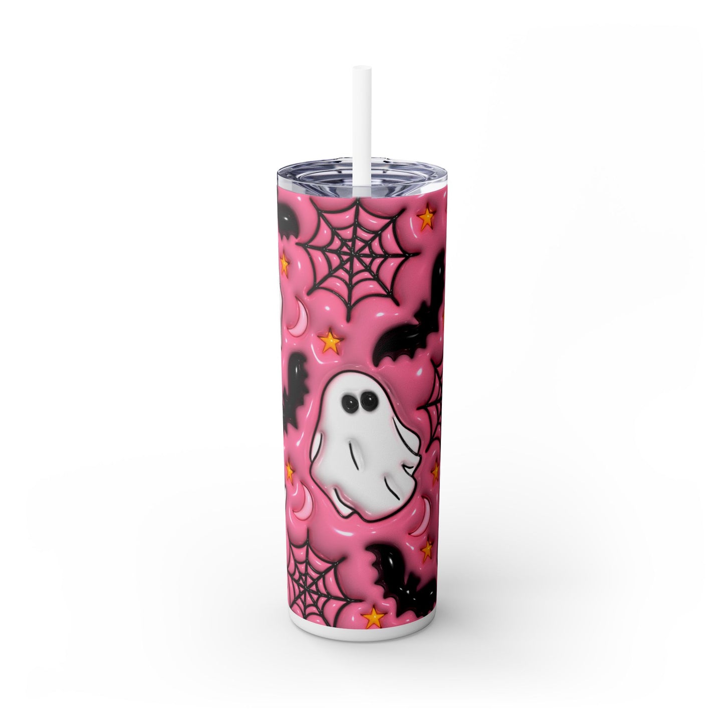 3D Inflated Pink Ghosts - SleekSip Skinny 20oz Tumbler with Straw