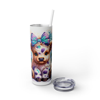 Cute Cow With Coffee - SleekSip Skinny 20oz Tumbler with Straw