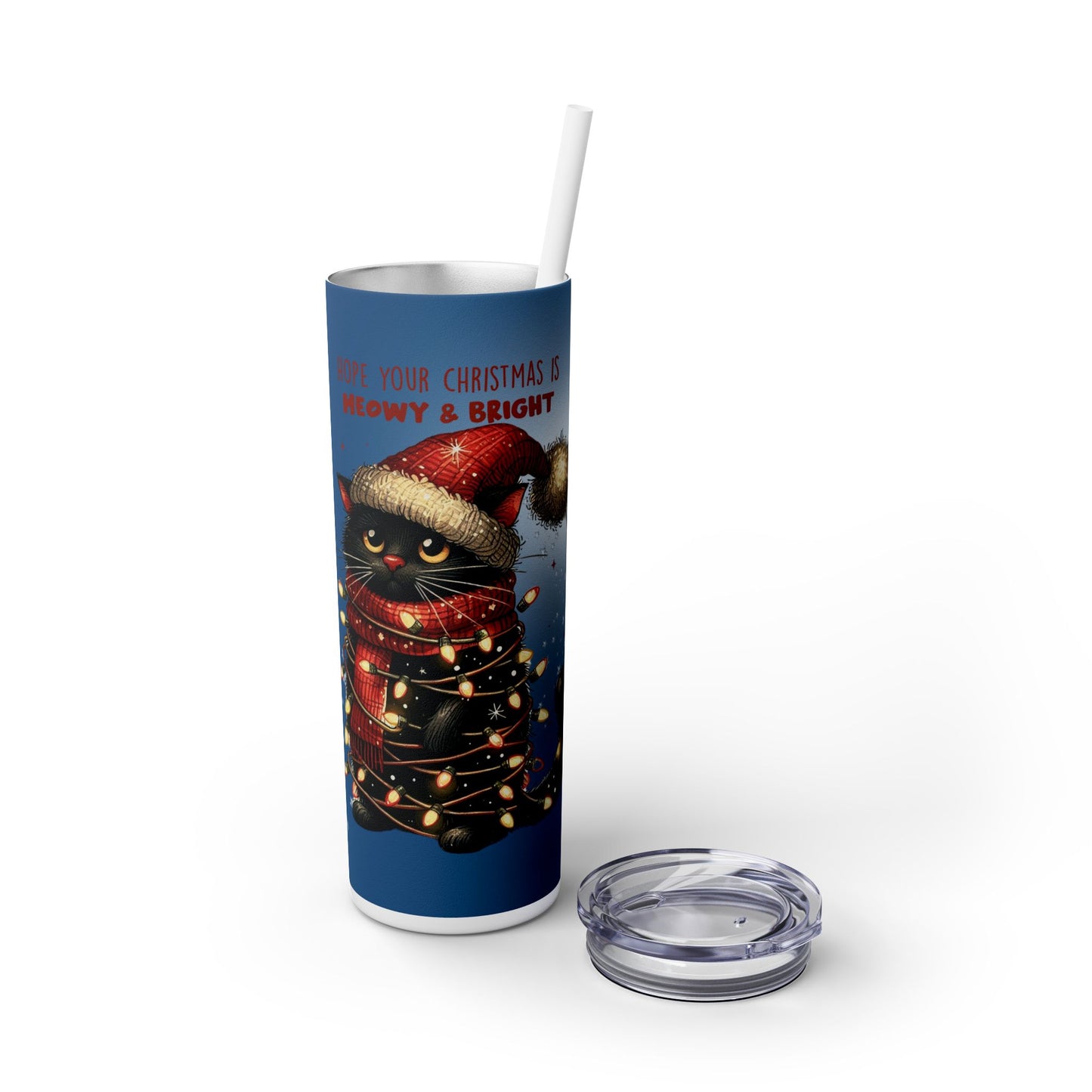 Christmas Cat with Magical Background - SleekSip Skinny 20oz Tumbler with Straw