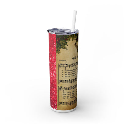 Christmas Music Notes with Red Sparkles - SleekSip Skinny 20oz Tumbler with Straw