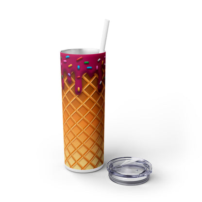 Dripping Ice Cream Waffle Cone - SleekSip Skinny 20oz Tumbler with Straw