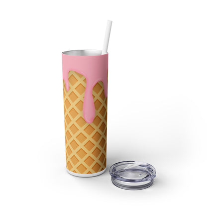 Dripping Ice Cream Waffle Cone - SleekSip Skinny 20oz Tumbler with Straw