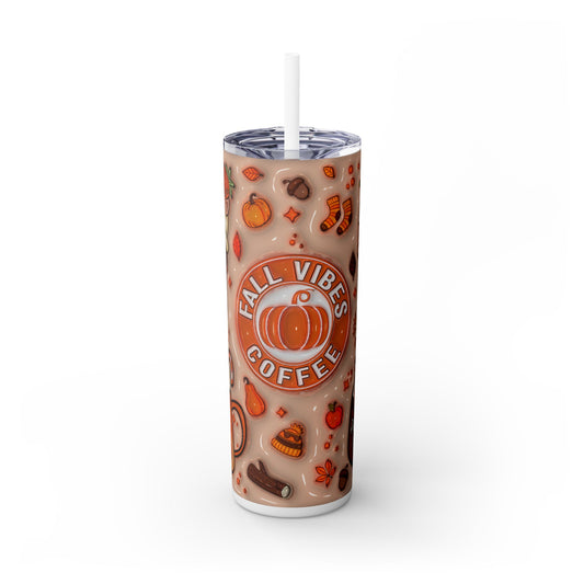 3D Inflated Fall Vibes Coffee - SleekSip Skinny 20oz Tumbler with Straw