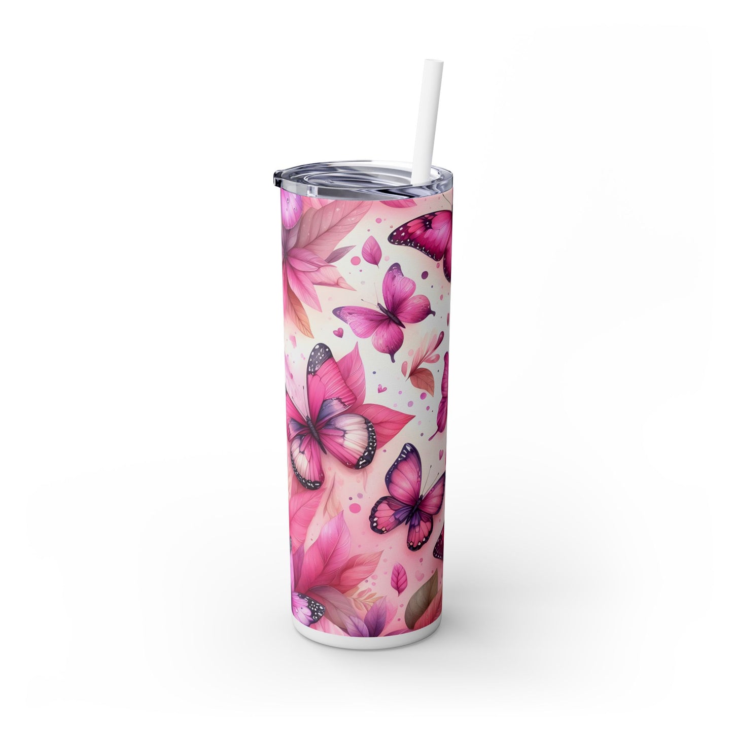 Pink Flowers and Butterflies - SleekSip Skinny 20oz Tumbler with Straw