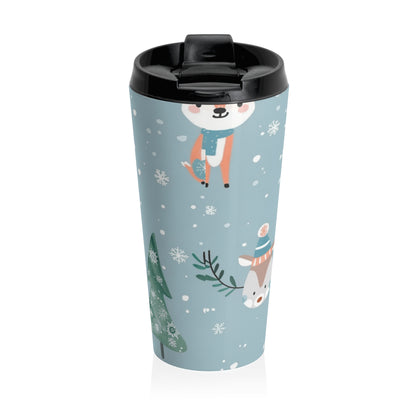 Festive Reindeer Joy Stainless Steel Travel Mug – 15oz