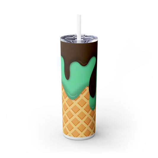 Dripping Ice Cream Waffle Cone - SleekSip Skinny 20oz Tumbler with Straw