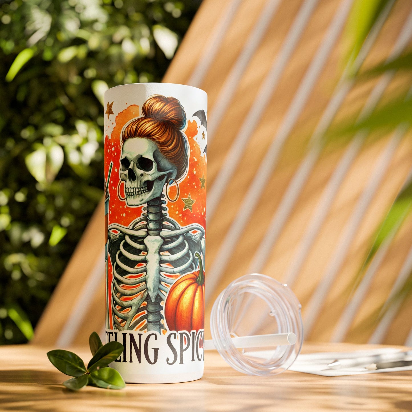 Fall Feeling Spicy Skeleton - SleekSip Skinny 20oz Tumbler with Straw