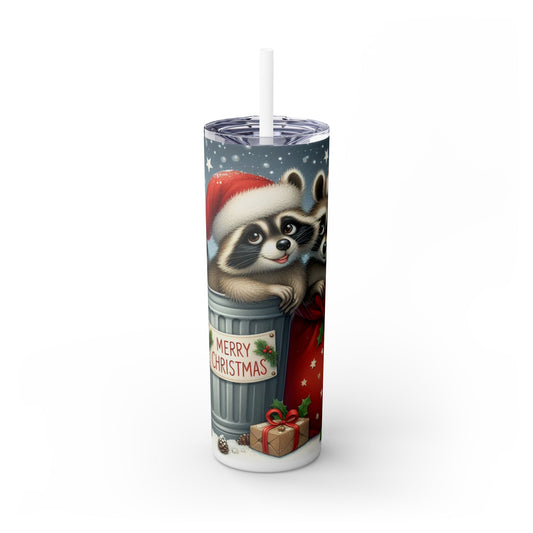 Cute Christmas Raccoons - SleekSip Skinny 20oz Tumbler with Straw