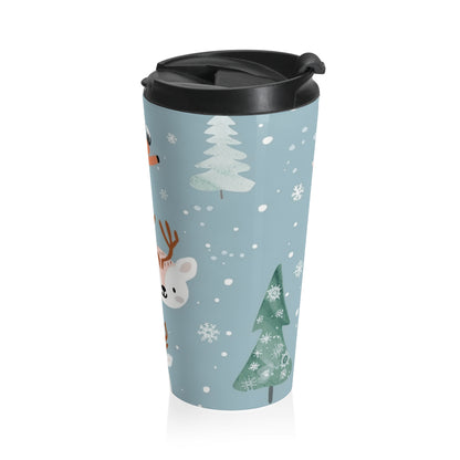 Festive Reindeer Joy Stainless Steel Travel Mug – 15oz