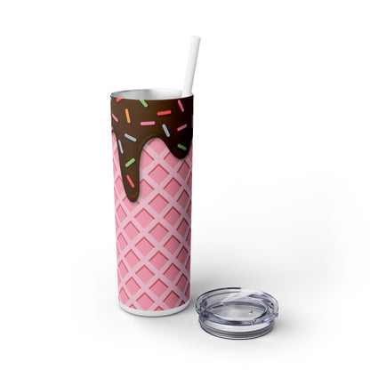 Dripping Ice Cream Waffle Cone - SleekSip Skinny 20oz Tumbler with Straw