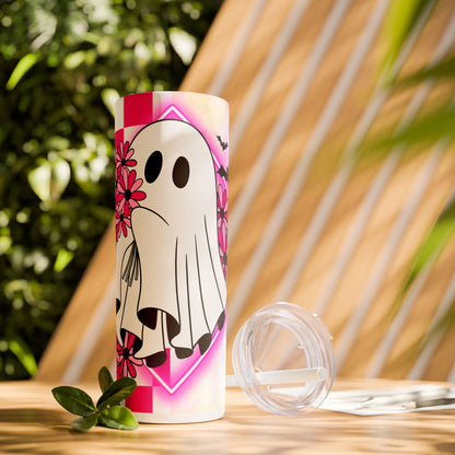 Cute Flower Ghost - SleekSip Skinny 20oz Tumbler with Straw