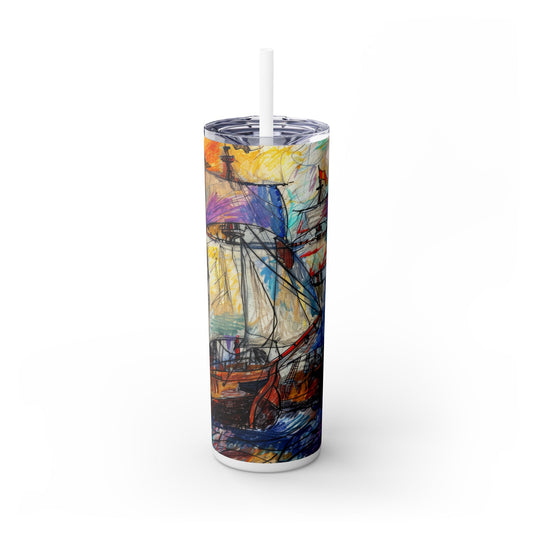 Watercolor Old Pirate Ships - SleekSip Skinny 20oz Tumbler with Straw