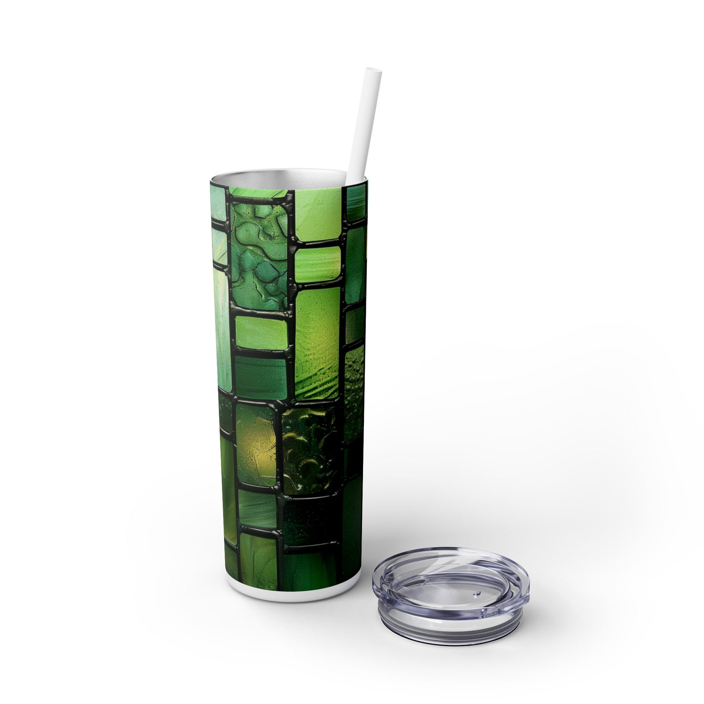 Green Stained Glass - SleekSip Skinny 20oz Tumbler with Straw