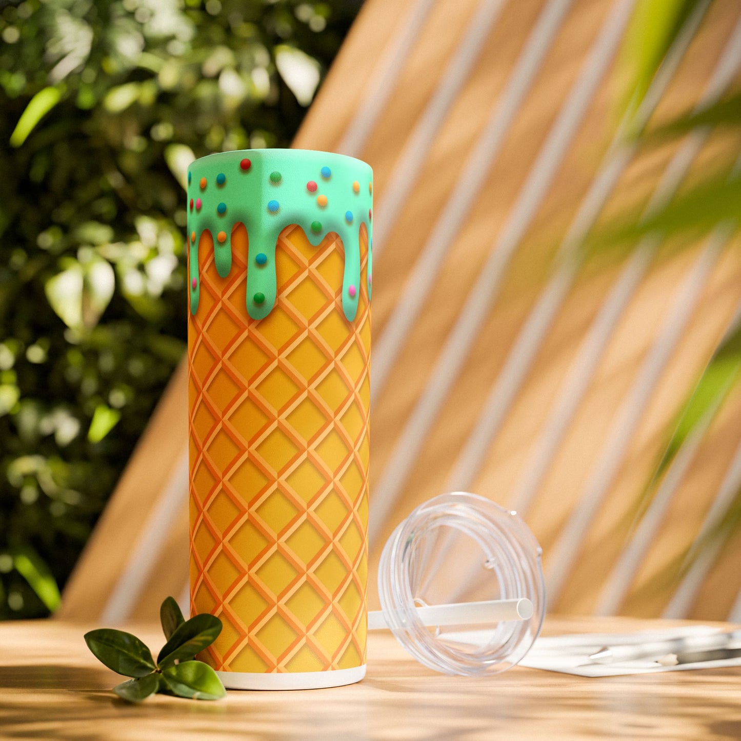 Dripping Ice Cream Waffle Cone - SleekSip Skinny 20oz Tumbler with Straw