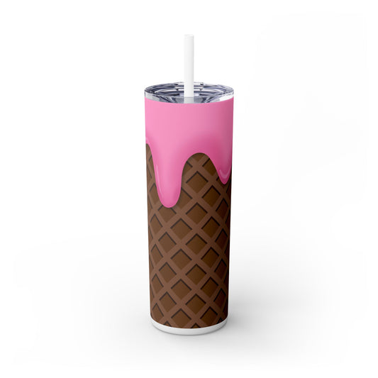 Dripping Ice Cream Waffle Cone - SleekSip Skinny 20oz Tumbler with Straw