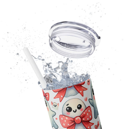 Cute Ghost Wearing A Bow - SleekSip Skinny 20oz Tumbler with Straw