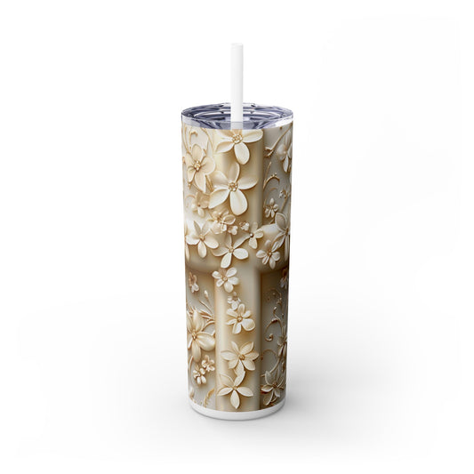 Flowers on a Cross - SleekSip Skinny 20oz Tumbler with Straw