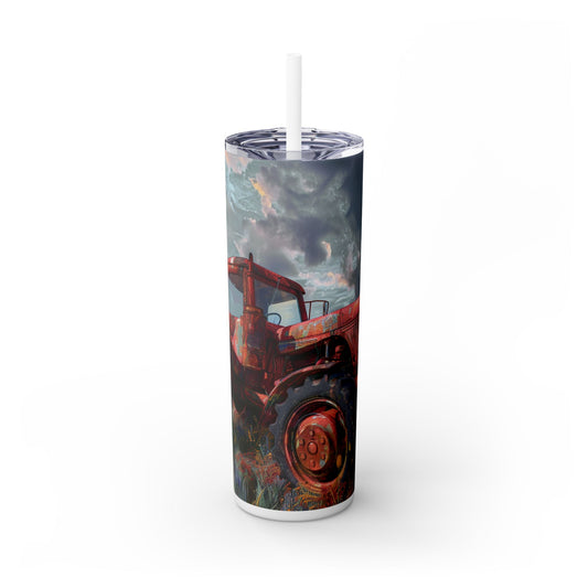 Watercolor Farm Tractor - SleekSip Skinny 20oz Tumbler with Straw