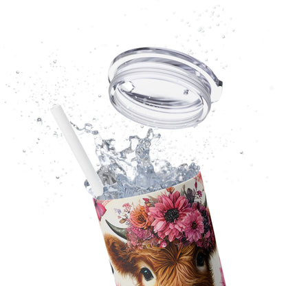 Cute Floral Pumpkin Cow - SleekSip Skinny 20oz Tumbler with Straw