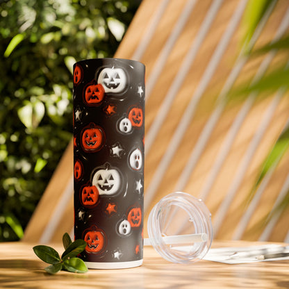 3D Inflated Pumpkins Halloween - SleekSip Skinny 20oz Tumbler with Straw