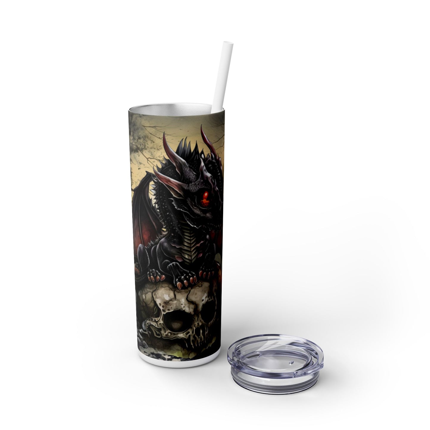 Dragon Sitting On A Skull - SleekSip Skinny 20oz Tumbler with Straw