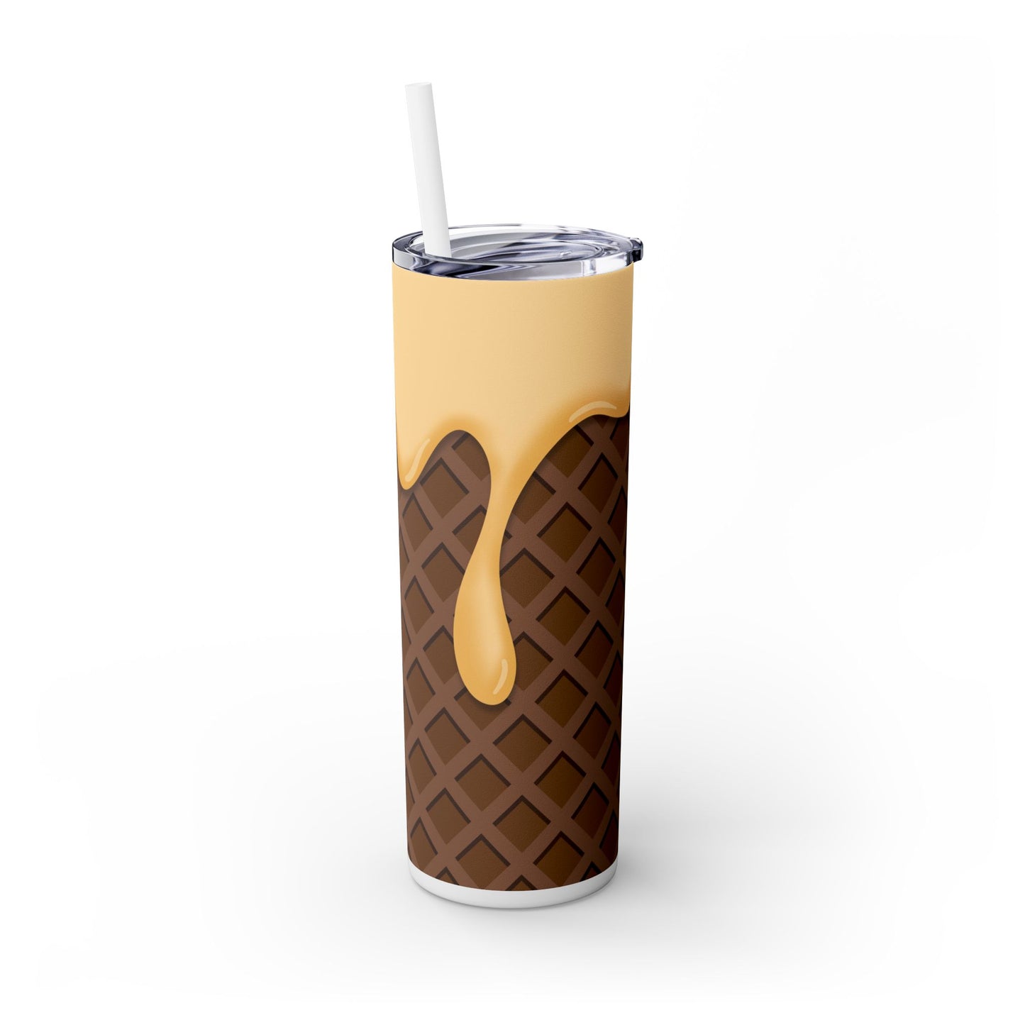 Dripping Ice Cream Waffle Cone - SleekSip Skinny 20oz Tumbler with Straw