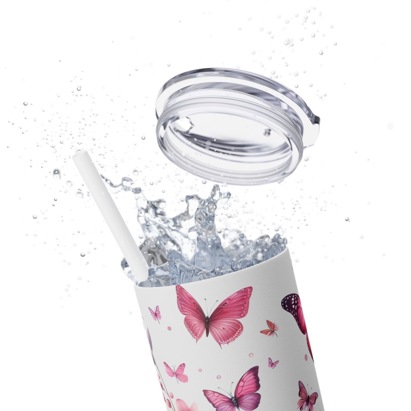 Pink Flowers and Butterflies - SleekSip Skinny 20oz Tumbler with Straw