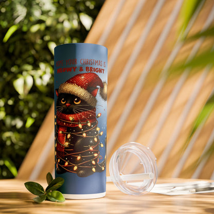 Christmas Cat with Magical Background - SleekSip Skinny 20oz Tumbler with Straw