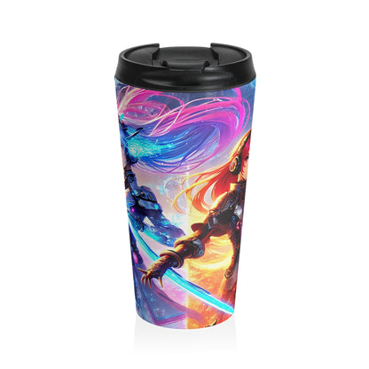 Neon Cyber Warrior Stainless Steel Travel Mug – 15oz