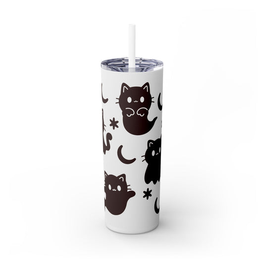 Halloween Ghost Cat - SleekSip Skinny 20oz Tumbler with Straw