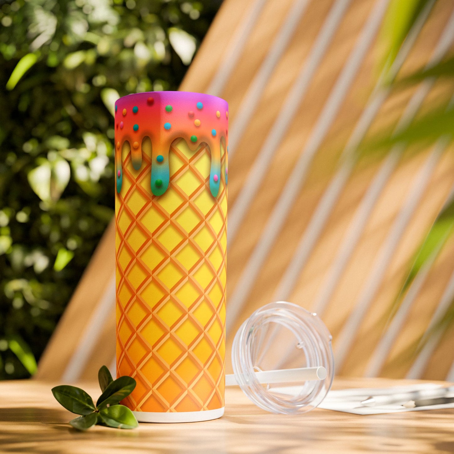 Dripping Ice Cream Waffle Cone - SleekSip Skinny 20oz Tumbler with Straw