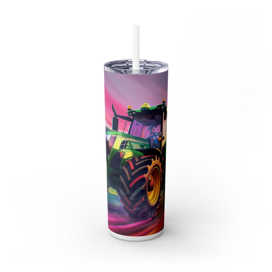 Watercolor Farm Tractor - SleekSip Skinny 20oz Tumbler with Straw