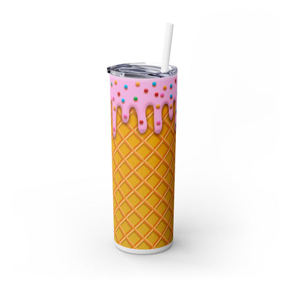 Dripping Ice Cream Waffle Cone - SleekSip Skinny 20oz Tumbler with Straw