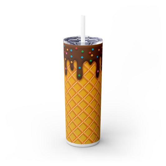 Dripping Ice Cream Waffle Cone - SleekSip Skinny 20oz Tumbler with Straw