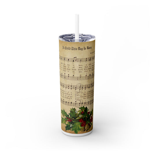 Christmas Music Notes with Red Sparkles - SleekSip Skinny 20oz Tumbler with Straw