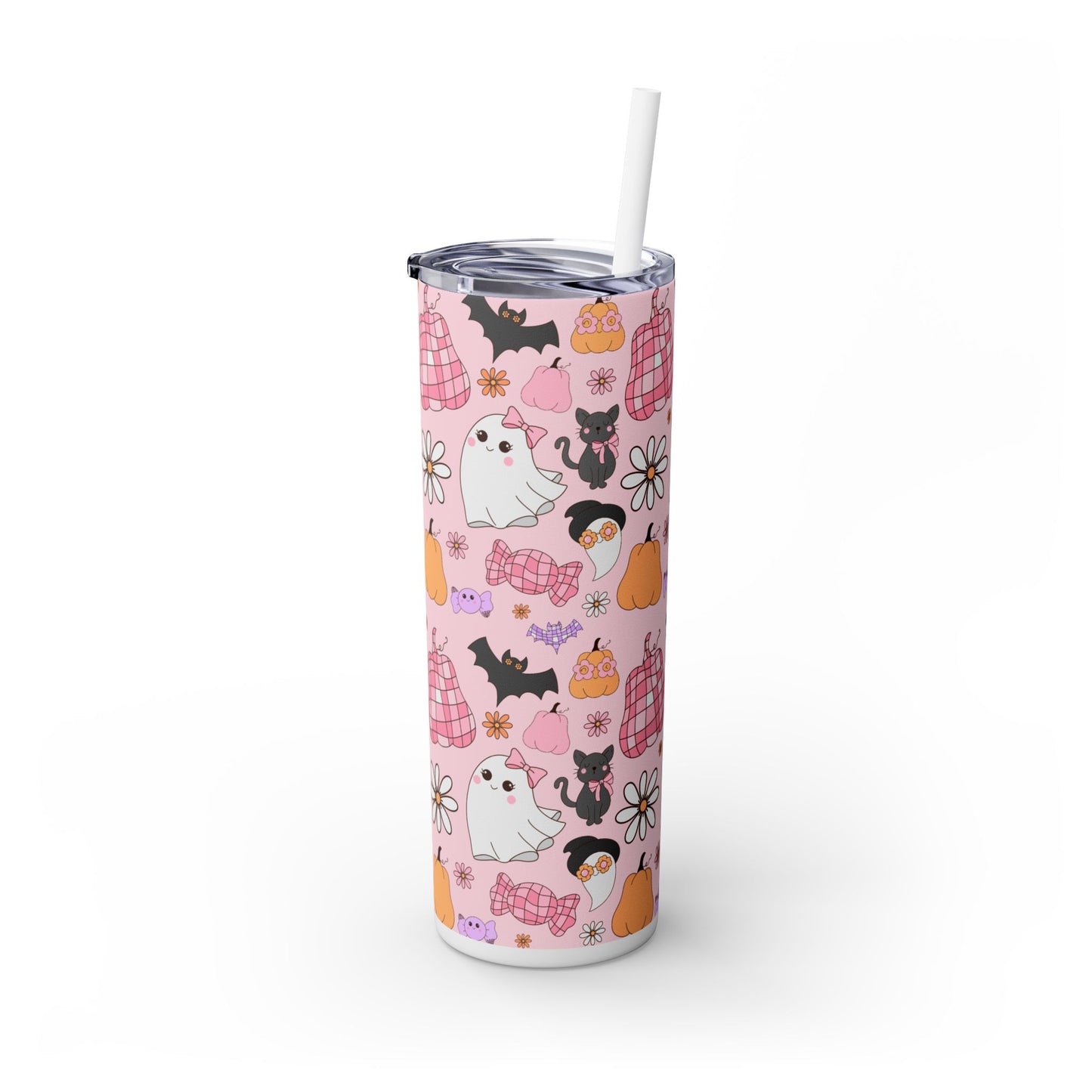 Cute Halloween Ghost - SleekSip Skinny 20oz Tumbler with Straw