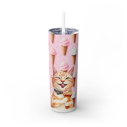 Happy Cat with Ice Cream Tumbler - Sip in Style with a Cool Kitty Twist