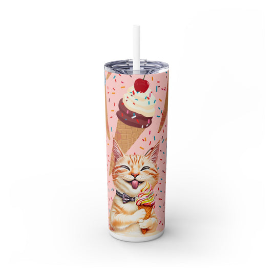 Happy Cat with Ice Cream Tumbler - Sip in Style with a Cool Kitty Twist