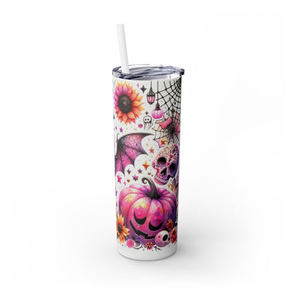 Halloween Bat and Skulls - SleekSip Skinny 20oz Tumbler with Straw