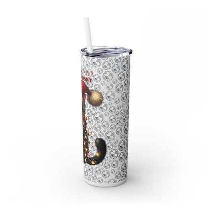 Christmas Cat with Diamond Background - SleekSip Skinny 20oz Tumbler with Straw