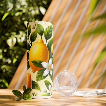 Lemon Tree with Flowers - SleekSip Skinny 20oz Tumbler with Straw