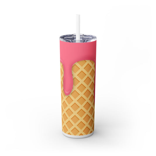 Dripping Ice Cream Waffle Cone - SleekSip Skinny 20oz Tumbler with Straw